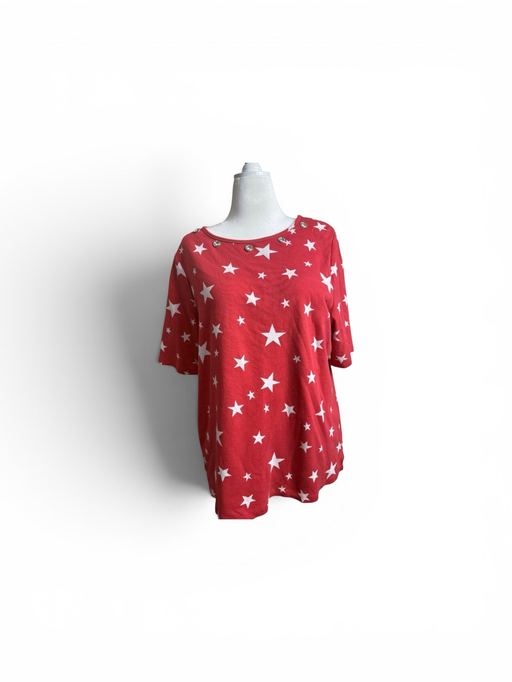 Quacker Factory Red Star-Print Short Sleeve Tee size XL